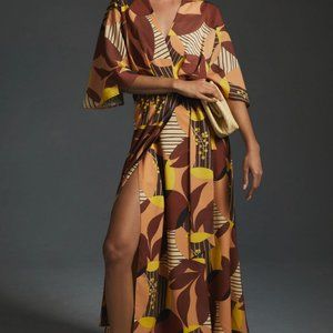 Anthropologie x Hutch Deep-V Printed Dress Wrap Style Multicolor XL New